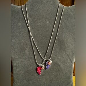2 Necklaces Silver Tone Big Sis & Lil Sis Heart Necklace